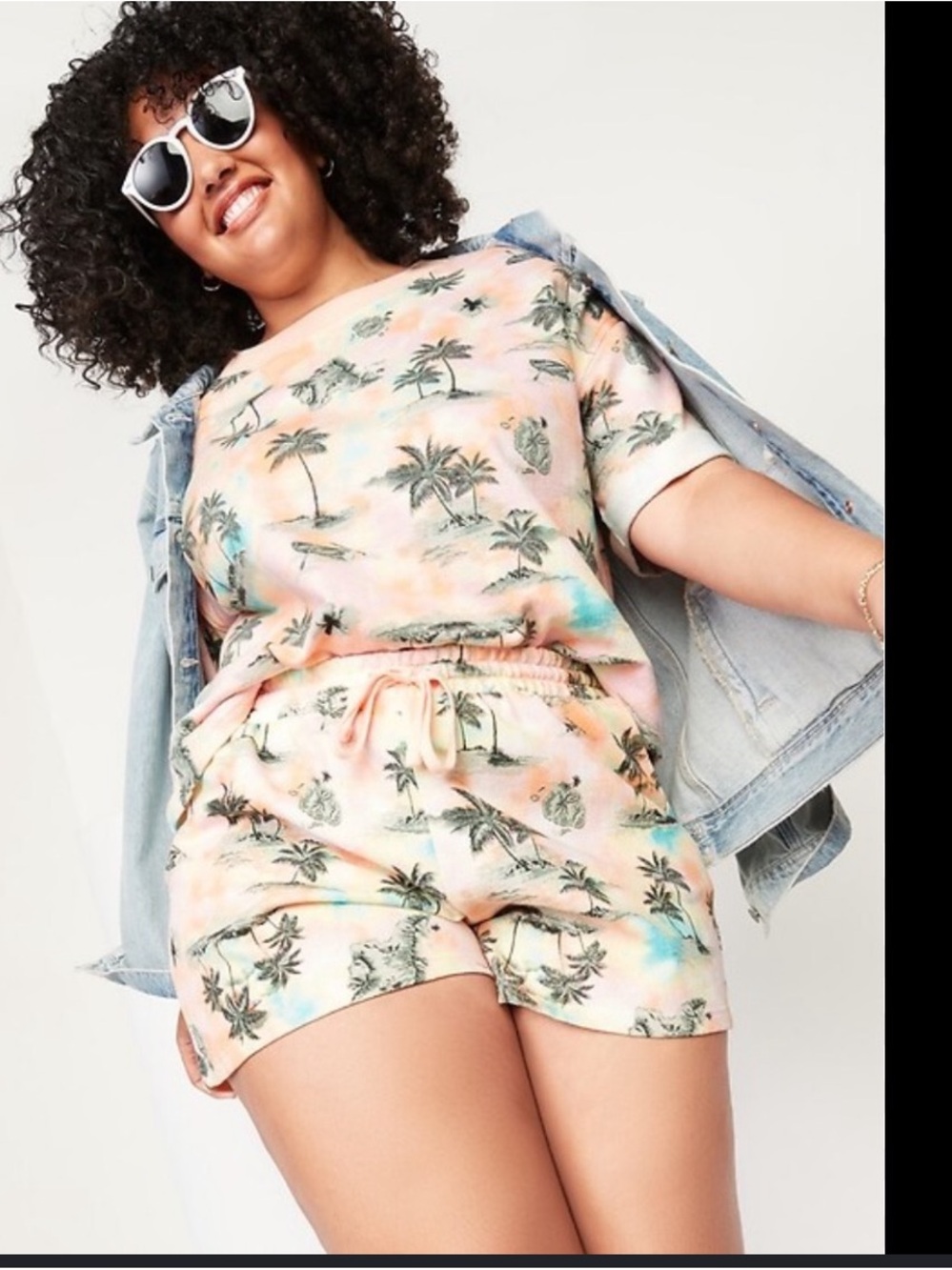 Old Navy Peach Palm-Print High-Waist Pull-On Shorts